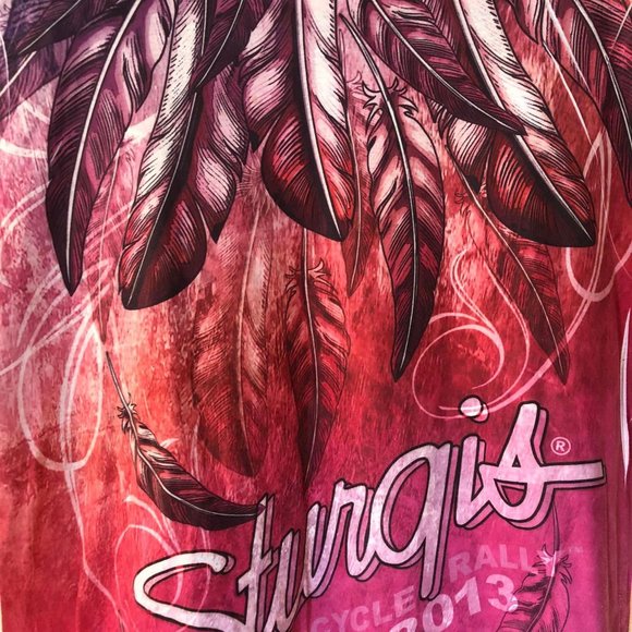 Size 1X Ladies 2013 Sturgis Purple/Pink Feather Top - Picture 6 of 6